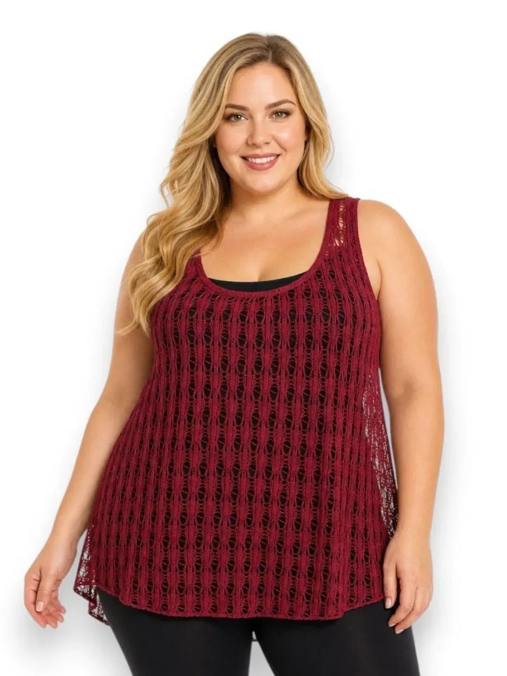 Burgundy Patchwork Strappy Back Tank Top 2XL NWT